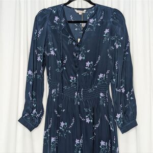 Tucker Juliette Dress Midnight Wildflowers in Crepe de Chine Floral Silk Midi